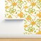 Trailing Floral Orange Chintz Indian Botanical Green Cream Retro Flowers Custom Removable Wallpaper by Spoonflower Peel & Stick Wallpaper 2FT Wide